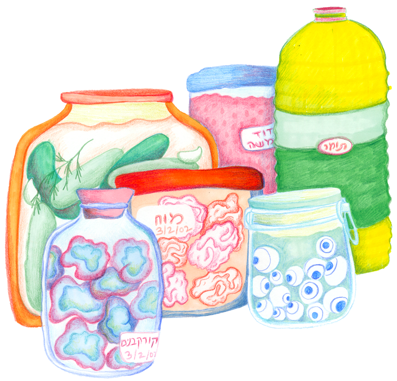 Jars of pickles and mysterious ingredients