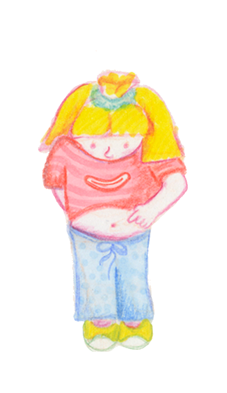 A girl holding her full belly
