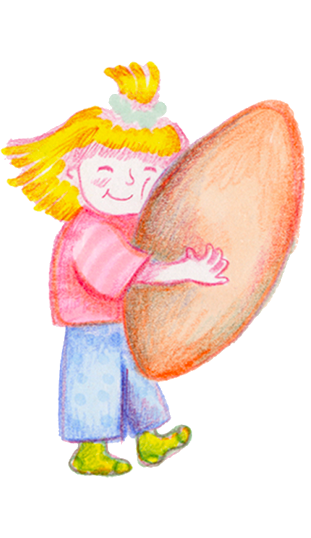 A girl hugging a giant kubbeh